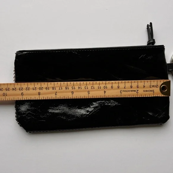 Black Patent Rhinestone Wristlet Clutch w/ Silver Hardware Small Sparkle Purse - Picture 7 of 8